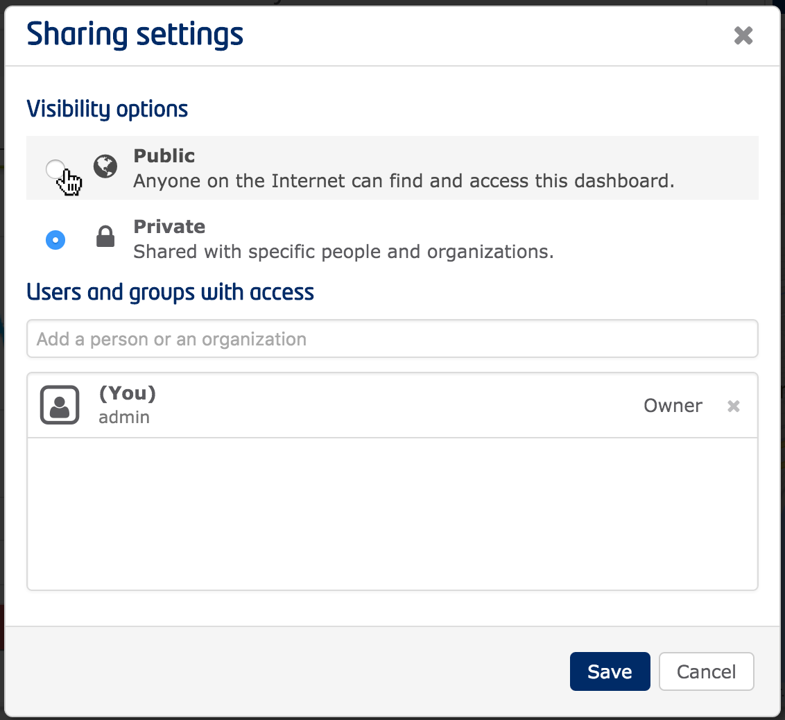 Sharing settings dialog